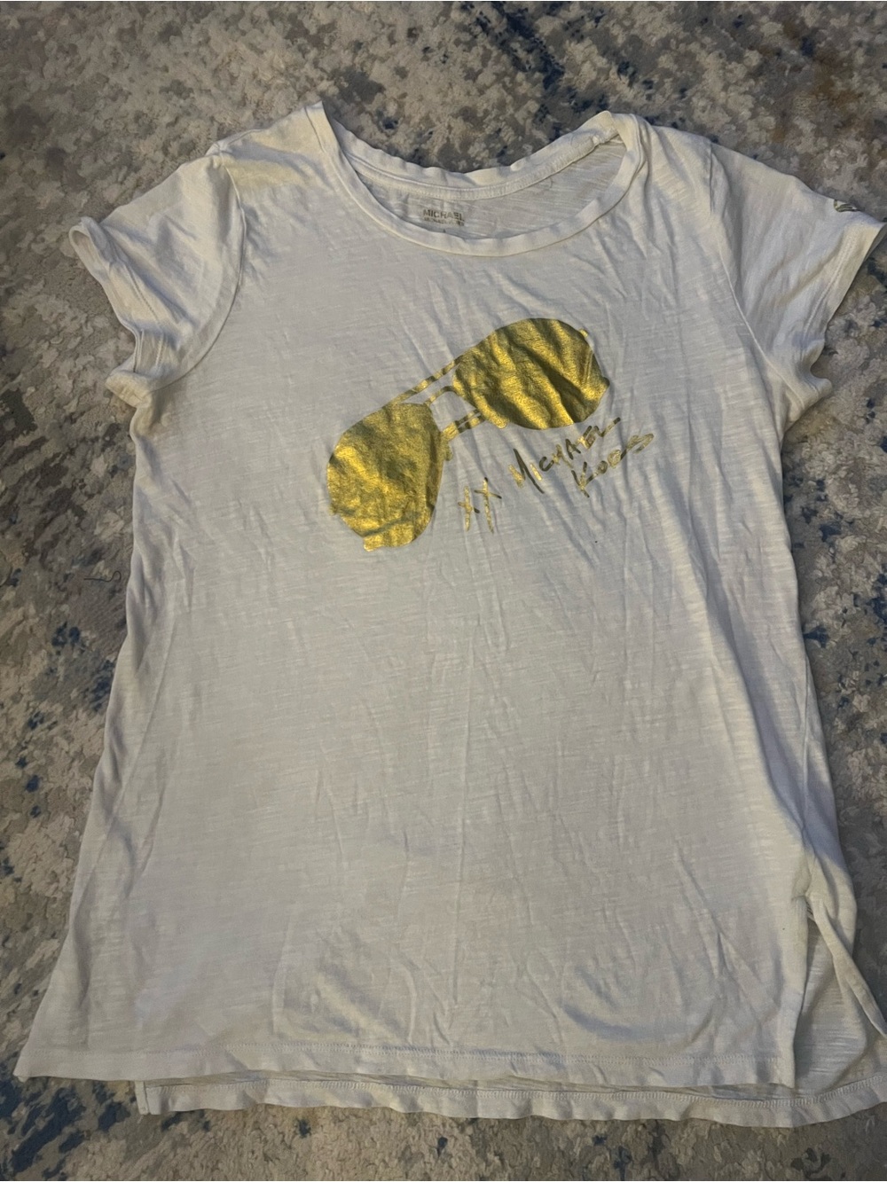 MICHAEL Michael Kors White Tee with Gold Sunglasses Graphic
